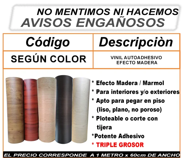 VINIL AUTOADHESIVO EFECTO MADERA 60cm ANCHO - Imagen 2
