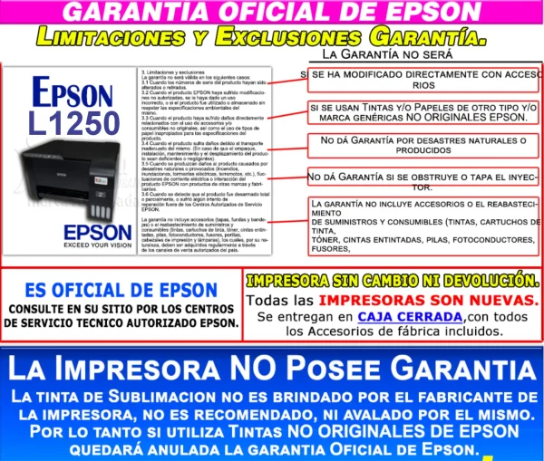 L1250 IMPRESORA EPSON ECOTANK CON TINTAS E INSUMOS DE REGALO - Imagen 5