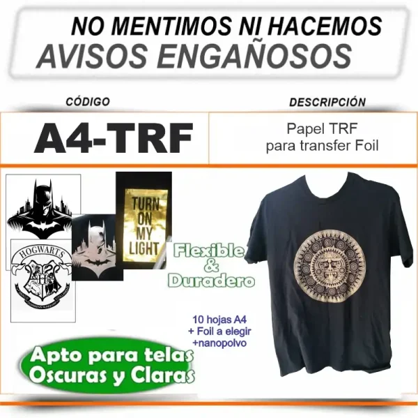 TRF TRANSFER FOIL 10 HOJAS A4 + NANOPOLVO + FOIL