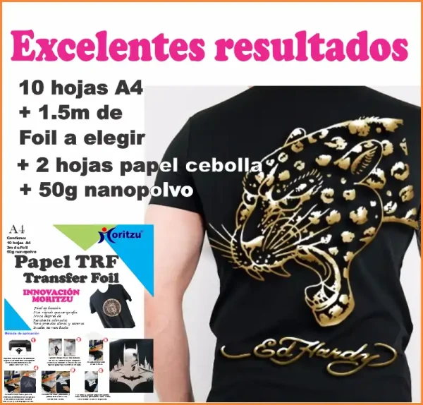 TRF TRANSFER FOIL 10 HOJAS A4 + NANOPOLVO + FOIL - Imagen 2