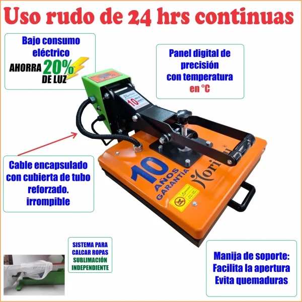 INDUST-38MX PLANCHA DE SUBLIMACIÓN BASE FIJA 10 AÑOS DE GARANTÍA. - Imagen 6
