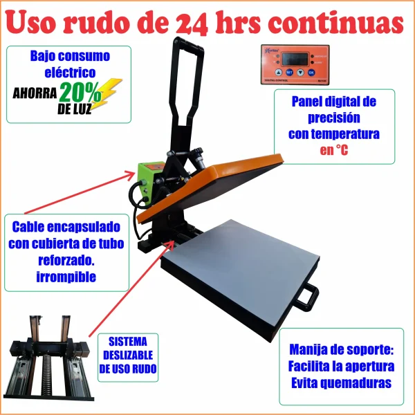 INDUST-38SL MX PLANCHA DE SUBLIMACIÓN BASE DESLIZABLE 10 AÑOS DE GARANTÍA. - Imagen 4