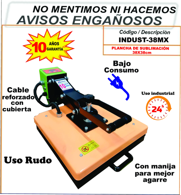 INDUST-38MX PLANCHA DE SUBLIMACIÓN FIJA 10 AÑOS DE GARANTÍA. - Imagen 2