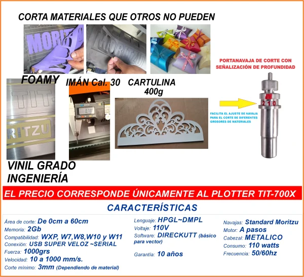 TIT-700X, PLOTTER DE CORTE 60cm TITANIUM TRIPLE DE FUERZA - Imagen 6