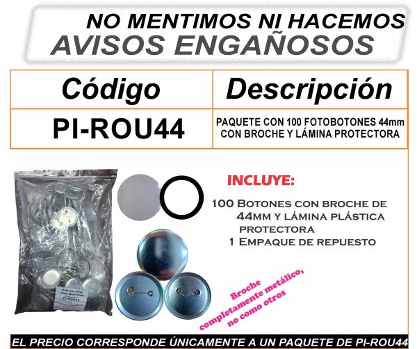 PI-ROU44 PIN CON BROCHE PARA PRENSA DE FOTOBOTÓN 44mm - Imagen 2