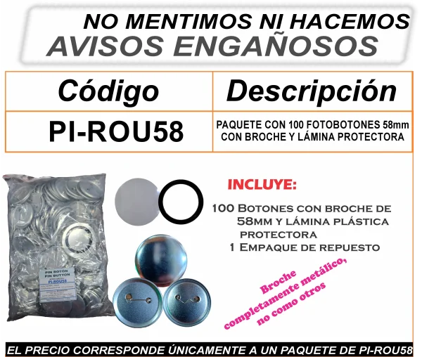 PI-ROU58 PIN CON BROCHE PARA PRENSA DE FOTOBOTÓN 58mm - Imagen 2