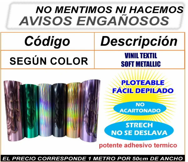 VINIL TEXTIL STRECH METALLIC THERMOADHESIVO PLOTEABLE - Imagen 2