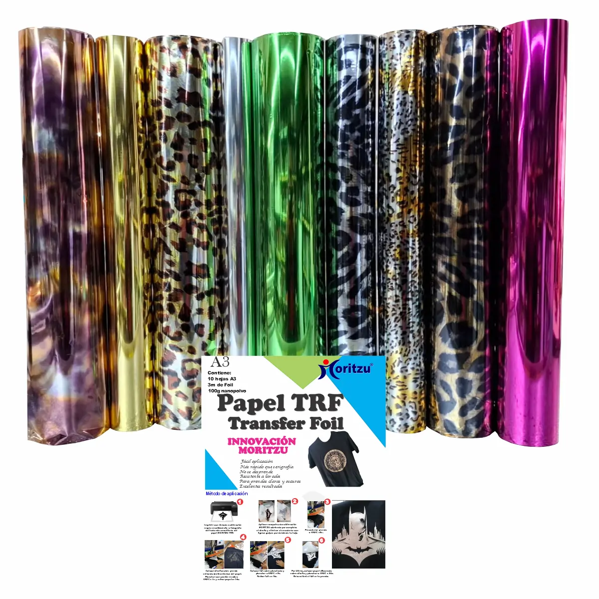 TRF TRANSFER FOIL 10 HOJAS A3 + NANOPOLVO + FOIL